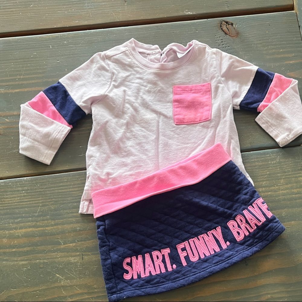 Rosie Pope White, Pink & Navy Girls Matching Top and Skirt Set